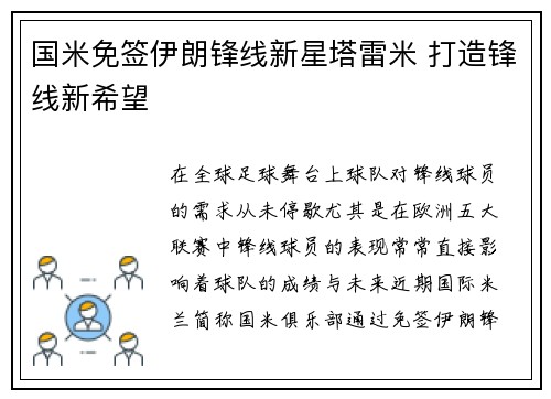 国米免签伊朗锋线新星塔雷米 打造锋线新希望